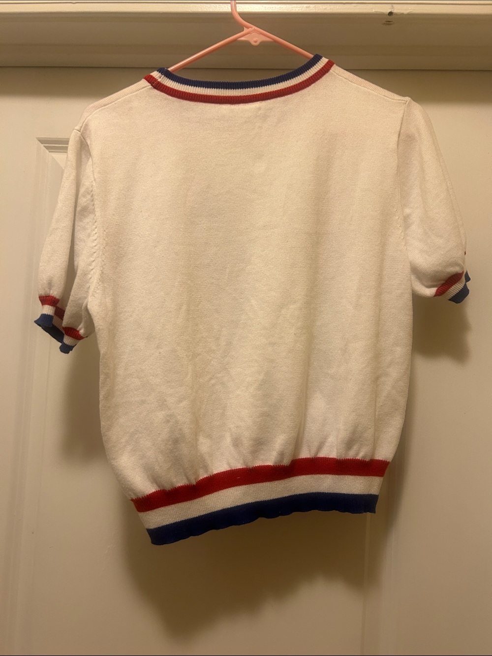 White 'USA' Short Sleeve Sweater with Red & Blue Trim - Picture 3 of 4